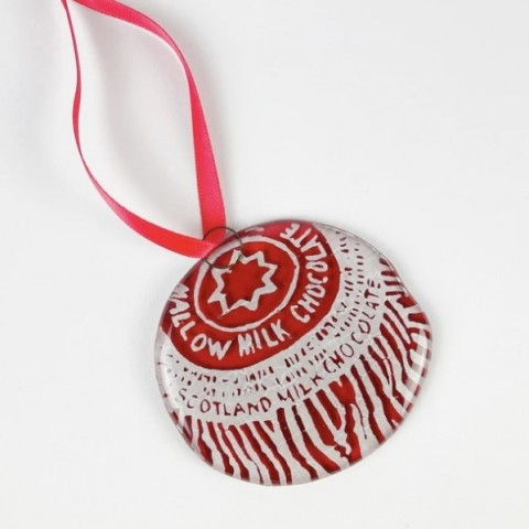 Fused glass hanging decoration Tunnock's Teacake - Made in Scotland Fused glass hanging decoration Tunnock's Teacake - Made in Scotland